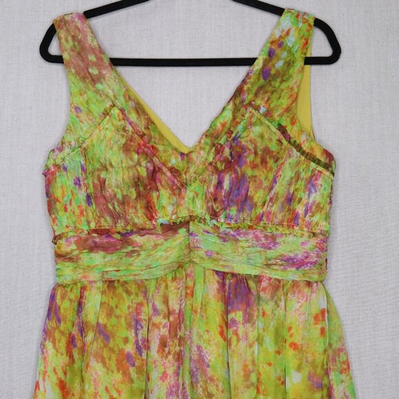 Sundance 100% Silk Fit & Flare Dress Size 10 Green Watercolor Floral Sleeveless - Picture 16 of 16